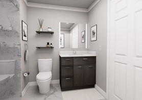 36-in x 21-in x 35-in Ready to Assemble Slim Shaker Vanity Combo Base Cabinet With Three Drawers on Left, Smokey Grey, V3621DL-RTA-FR02-SG