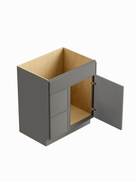 33-in x 21-in x 35-in Ready to Assemble Slim Shaker Vanity Combo Base Cabinet With Two Drawers on Left, Light Grey, V3321DL-2D-RTA-FR02-LG