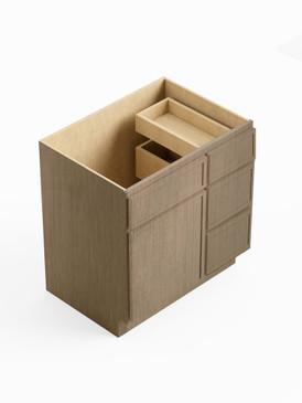 30-in x 21-in x 35-in Ready to Assemble Slim Shaker Vanity Combo Base Cabinet With Three Drawers on Right, Tan Wood, V3021DR-RTA-FR02-TW