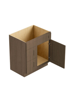 30-in x 21-in x 35-in Ready to Assemble Shaker Vanity Combo Base Cabinet With Two Drawers on Left, Tan Wood, V3021DL-2D-RTA-FR01-TW