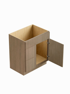 24-in x 21-in x 35-in Ready to Assemble Slim Shaker Vanity Combo Base Cabinet With Two Drawers on Left, Tan Wood, V2421DL-2D-RTA-FR02-TW