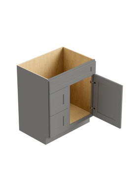 24-in x 21-in x 35-in Ready to Assemble Shaker Vanity Combo Base Cabinet With Two Drawers on Left, Light Grey, V2421DL-2D-RTA-FR01-LG