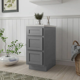 24-in x 21-in x 35-in Ready To Assemble Shaker Vanity Three Drawer Base Cabinet, Light Grey, 3VDB24-RTA-FR01-LG