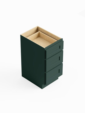 12-in x 21-in x 35-in Ready To Assemble Shaker Vanity Three Drawer Base Cabinet, Green, 3VDB12-RTA-FR01-GR