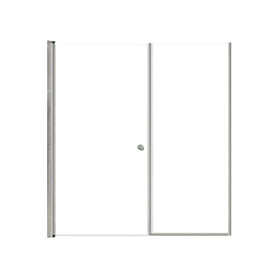 Lyna 64-in x 70-in Pivot Shower Door And Fixed Panel With 1/4-in Clear Glass And Double-Sided Knob Handles, Brushed Stainless