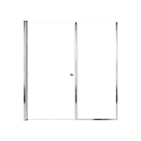 Lyna 63-in x 70-in Pivot Shower Door And Fixed Panel With 1/4-in Clear Glass And Double-Sided Knob Handles, Polished Chrome