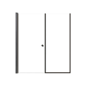 Lyna 61-in x 70-in Pivot Shower Door And Fixed Panel With 1/4-in Clear Glass And Double-Sided Knob Handles, Matte Black
