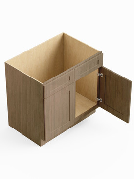 33-in x 24-in x 35-in Ready To Assemble Shaker Double Door Double Drawer Front Sink Base Cabinet, Tan Wood