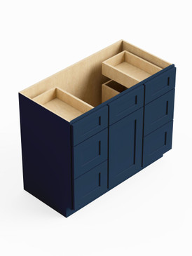 42-in x 21-in x 35-in Ready To Assemble Shaker Vanity Combo Base Cabinet With Double Drawer Stack, Navy Blue, VDDB42-RTA-FR01-NB