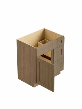 30-in x 21-in x 35-in Ready to Assemble Shaker Vanity Combo Base Cabinet With Two Drawers on Right, Tan Wood, V3021DR-2D-RTA-FR01-TW