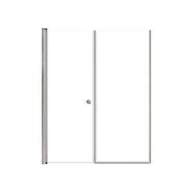 Lyna 55-in x 70-in Pivot Shower Door And Fixed Panel With 1/4-in Clear Glass And Double-Sided Knob Handles, Brushed Stainless