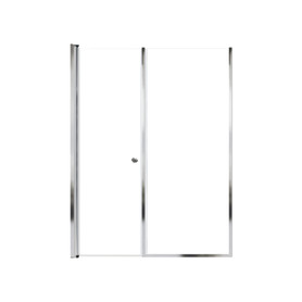 Lyna 54-in x 70-in Pivot Shower Door And Fixed Panel With 1/4-in Clear Glass And Double-Sided Knob Handles, Polished Chrome