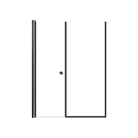 Lyna 54-in x 70-in Pivot Shower Door And Fixed Panel With 1/4-in Clear Glass And Double-Sided Knob Handles, Matte Black