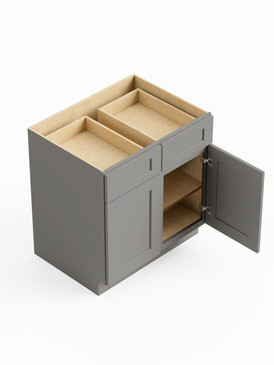 36-in x 24-in x 35-in Ready To Assemble Shaker Double Door Double Drawer Base Cabinet, Light Grey