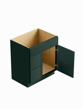 27-in x 21-in x 35-in Ready to Assemble Slim Shaker Vanity Combo Base Cabinet With Two Drawers on Left, Green, V2721DL-2D-RTA-FR02-GR