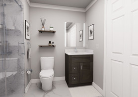 27-in x 21-in x 35-in Ready to Assemble Shaker Vanity Combo Base Cabinet With Two Drawers on Left, Smokey Grey, V2721DL-2D-RTA-FR01-SG