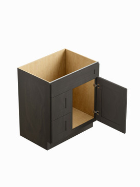 27-in x 21-in x 35-in Ready to Assemble Shaker Vanity Combo Base Cabinet With Two Drawers on Left, Smokey Grey, V2721DL-2D-RTA-FR01-SG