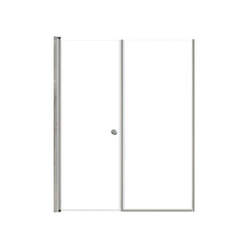 Lyna 56-in x 70-in Pivot Shower Door And Fixed Panel With 1/4-in Clear Glass And Double-Sided Knob Handles, Brushed Stainless