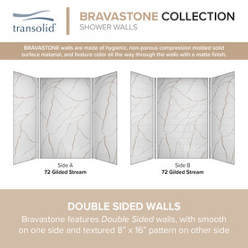 BWK603696-72 Bravastone 60-In X 36-In X 96-In Glue To Wall 3-Piece Shower Wall Kit, Gilded Stream