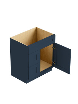 33-in x 21-in x 35-in Ready to Assemble Shaker Vanity Combo Base Cabinet With Two Drawers on Left, Navy Blue, V2721DL-2D-RTA-FR01-NB
