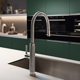 Mythos Masterpiece 18.3-Inch Single Handle Pull-Down Kitchen Faucet in Stainless Steel