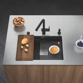 Peak 32.0-In. X 18.8-In. Fragranite Undermount Single Bowl Workcenter Kitchen Sink in Onyx