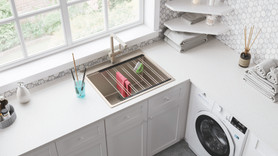 Maris Dual Mount 25-In X 22-In Fragranite Dual Mount Single Bowl Laundry Sink in Champagne