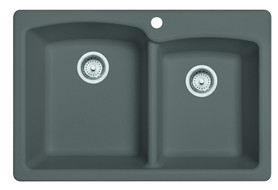 Ellipse 33.0-In. X 22.0-In. Fragranite Dual Mount Double Bowl Kitchen Sink in Stone Grey