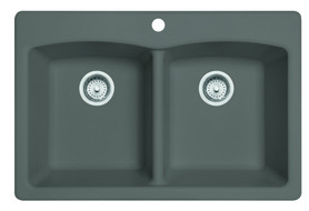 Ellipse 33.0-In. X 22.0-In. Fragranite Dual Mount Double Bowl Kitchen Sink in Stone Grey