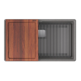 Peak 32.0-In. X 18.8-In. Fragranite Undermount Single Bowl Workcenter Kitchen Sink in Stone Grey