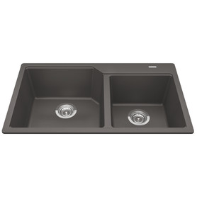 Granite Series 33.88-In Lr X 19.69-In Fb Drop In Double Bowl Granite Kitchen Sink in Slate Grey