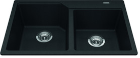 Granite Series 30.69-In Lr X 19.69-In Fb X 8.63-In Dp Drop In Double Bowl Granite Kitchen Sink in Onyx