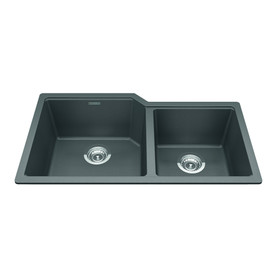 Granite Series 33.88-In Lr X 19.69-In Fb Undermount Double Bowl Granite Kitchen Sink in Stone Grey