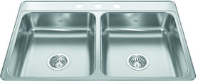 Creemore 33-In Lr X 22-In Fb X 6-In Dp Drop In Double Bowl 3-Hole Stainless Steel Sink in Commercial Satin Finish