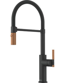 Franke Maris Stripes 19-Inch Single Handle Pull-Down Spray Faucet In Matte Black With Copper Accents