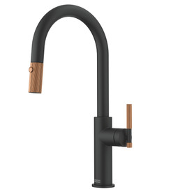 Franke Maris Stripes 16.75-Inch Single Handle Pull-Down Spray Faucet In Matte Black With Copper Accents