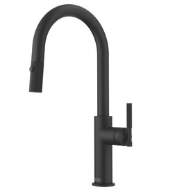 Franke Maris Stripes 16.75-Inch Single Handle Pull-Down Spray Faucet In Matte Black With Copper Accents