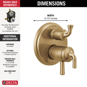 Delta Kayra(R): Two-Handle Monitor(R) 17 Series Valve Trim with 3 Or 6-Setting Diverter