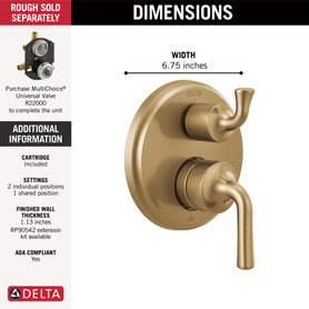 Delta Kayra(R): Two-Handle Monitor(R) 14 Series Valve Trim with 3-Setting Integrated Diverter