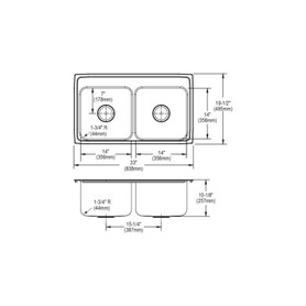 DLR3319105 Stainless Steel Double Bowl Top Mount Sink with 5 Faucet Holes in Lustrous Highlighted Satin