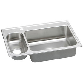 Stainless Steel Double Bowl Top Mount Sink with Single Faucet Hole in Lustrous Highlighted Satin