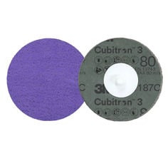 3M™ Cubitron™ 3 Roloc™ Fibre Disc 1187C, 80+, TR, Purple, 1-1/2 in, Die R150S, 50/Carton, 500 ea/Case