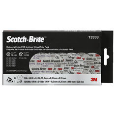 Scotch-Brite™ Deburr & Finish PRO Unitized Wheel, 13338, Multi-Grade, 3 in x 1/4 in x 1/4 in, 10 Pack/Case, Trial Pack