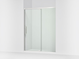 76" H pivot shower door with 5/16"-thick glass