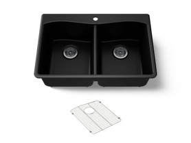 33" top-/undermount double-bowl kitchen sink