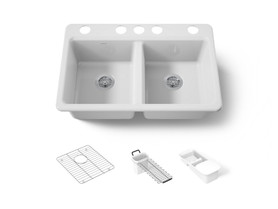 33" undermount double-bowl workstation kitchen sink