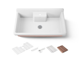45" top-/wall-mount single-bowl workstation farmhouse kitchen sink