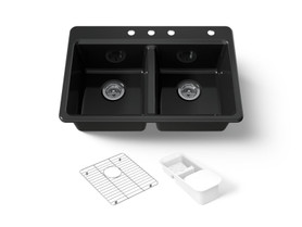 33" top-mount double-bowl workstation kitchen sink