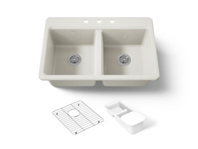 33" top-mount double-bowl workstation kitchen sink