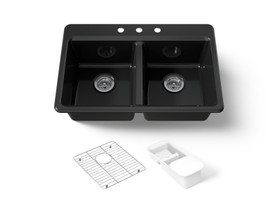 33" top-mount double-bowl workstation kitchen sink